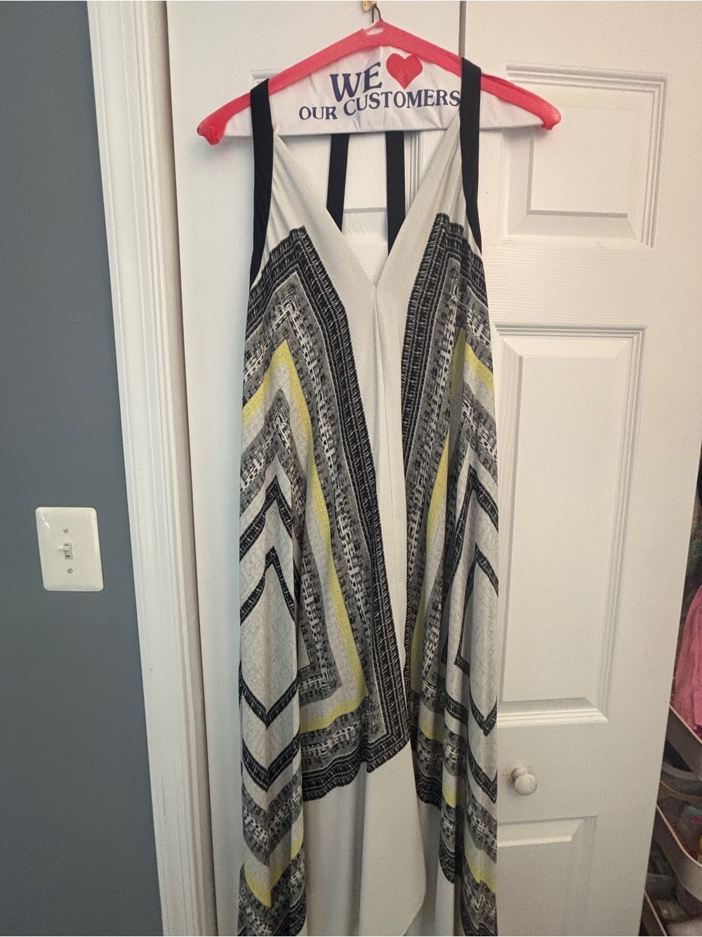 BCBGMaxAzria White Black Yellow Printed Midi Dress